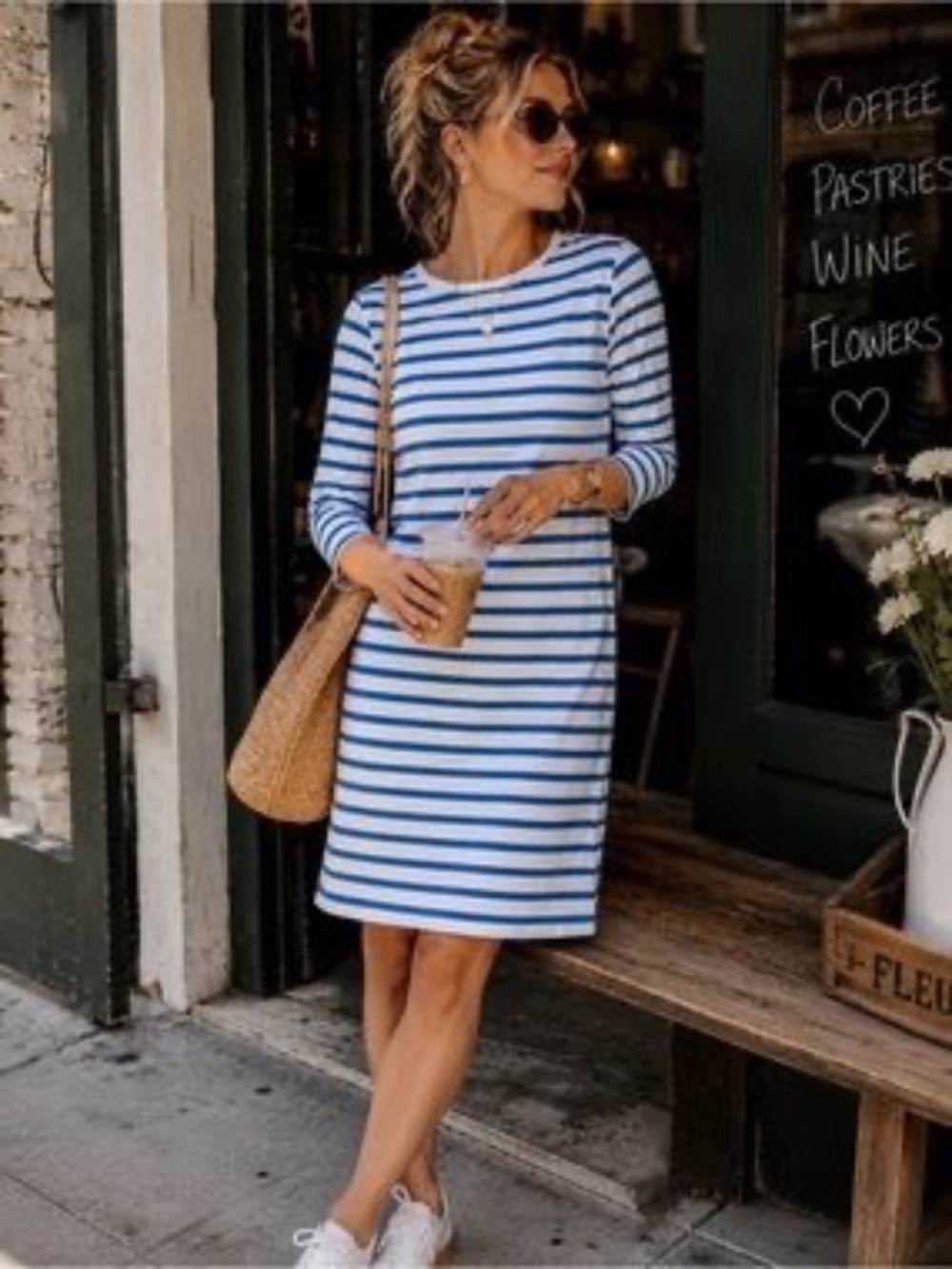 Boden Blue/White Striped Nautical 3/4 Sleeve Dress Size - 8 Long